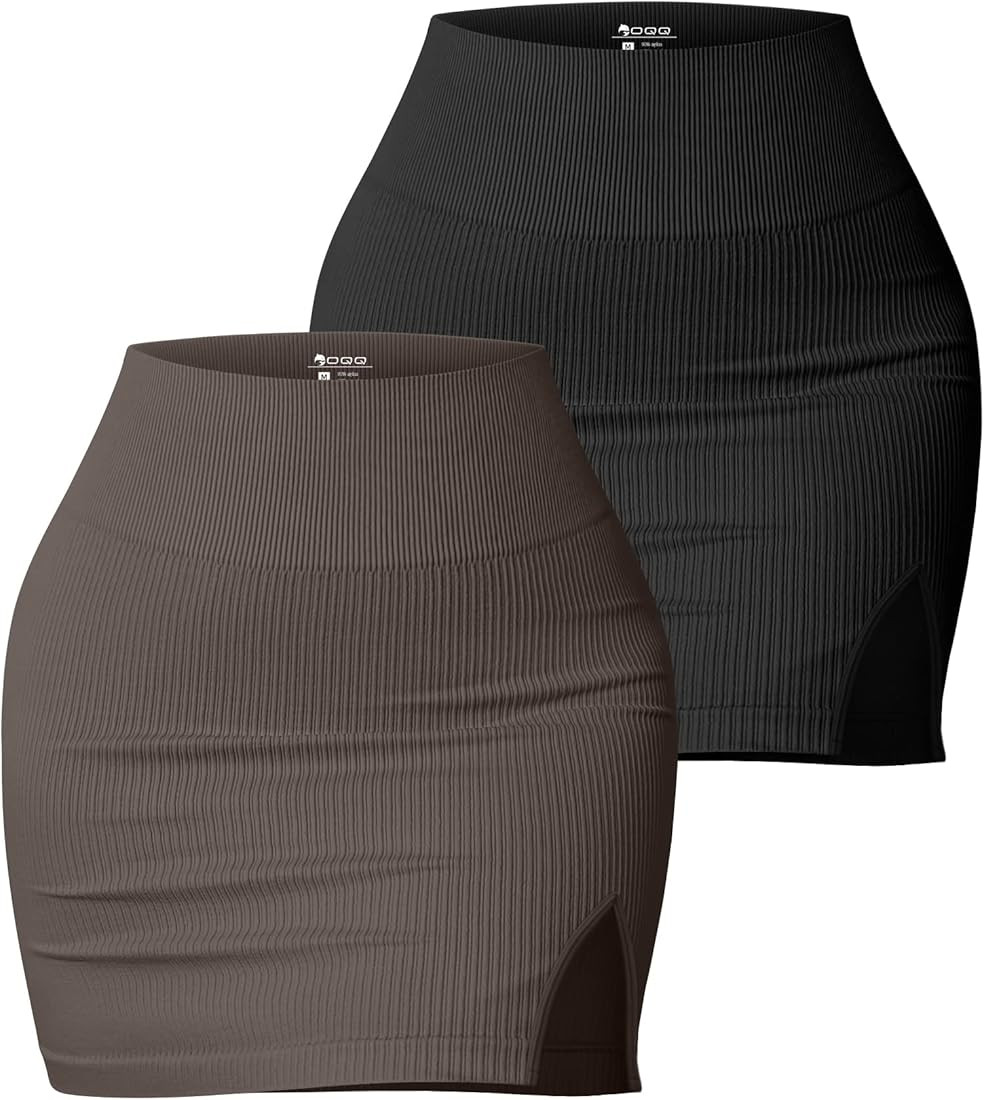 OQQ Women's 2 Piece Skirts Basic Casual Versatile Stretchy Ribbed Split High Waist Mini Skirt | Amazon (US)
