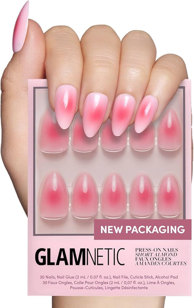Glamnetic Press On Nails - Blushing Aura | Short Almond Trendy Pink with Ombre Center Nails in a ... | Amazon (US)