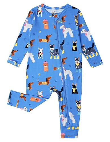 BambooBud Pajamas for Baby Unisex Sleepers Newborn Infant Footed Zipper Viscose from Bamboo Rompers, Dog on Blue, Newborn | Amazon (US)