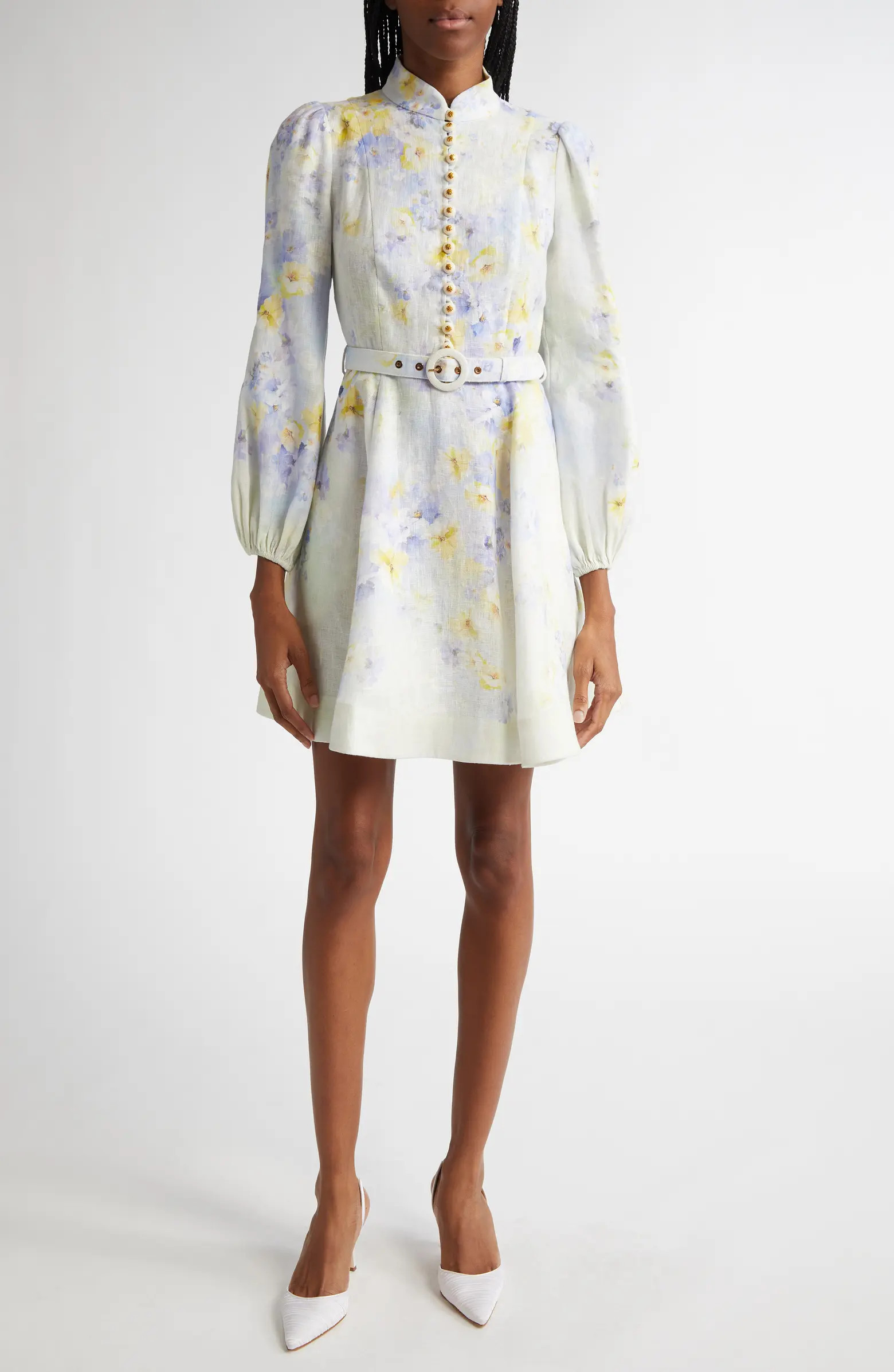 Zimmermann Floral Print Belted Linen Minidress | Nordstrom | Nordstrom