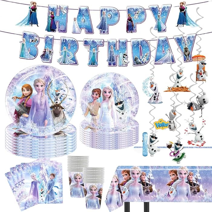 90 Psc Frozen Birthday Party Supplies Set, Pink Theme, with Banner, Plates, Cups, Utensils, Napki... | Amazon (US)
