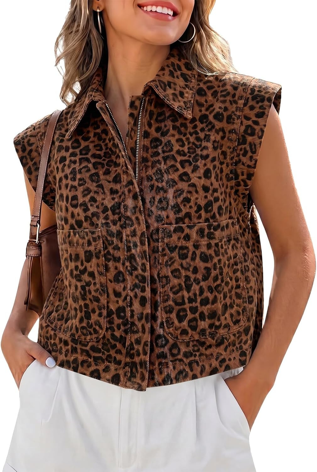 Tankaneo Womens Zip Up Denim Vest Top Summer Cap Sleeve Cropped Jean Vests | Amazon (US)