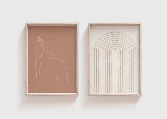 Abstract Wall Art | Set of Two | Gallery Wall Set | Line Art Print | Geometric Rainbow Print | On... | Etsy (US)