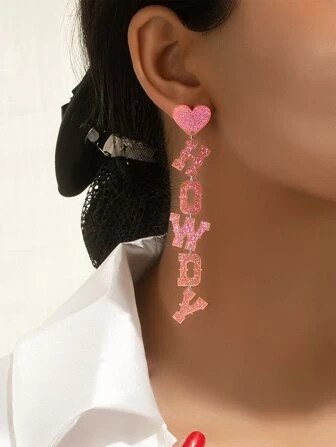 1 Pair Pink Acrylic Letter Howdy Cowboy Cowgirl Western Earrings | SHEIN
