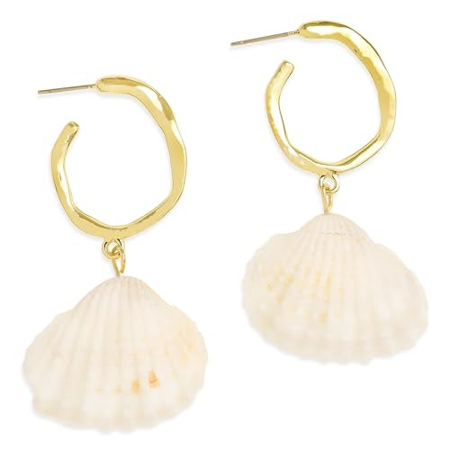 Frigotine Gold Shell Hoop Dangle Earrings for Women, Trendy Statement Seashell Earing Dangling Summer Beach Jewelry Gift | Amazon (US)