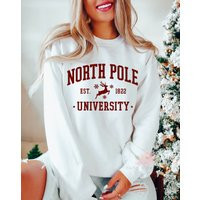 North Pole University, Christmas Sweatshirt, Comfort Color Tshirt, Shirt, Holiday Santa, Reindeer, Women Crewneck | Etsy (US)