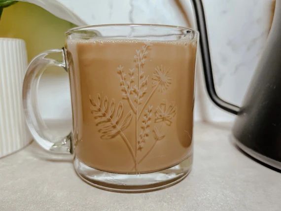 Glass Coffee Mug With Etched Wildflower Design  | Etsy | Etsy (US)