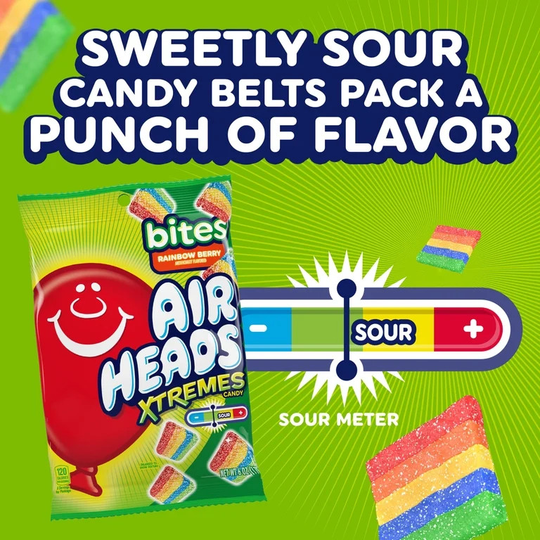 Airheads Xtremes Bites Peanut-Free Rainbow Berry Chewy Sour Candy, 9 oz Resealable Bag | Walmart (US)