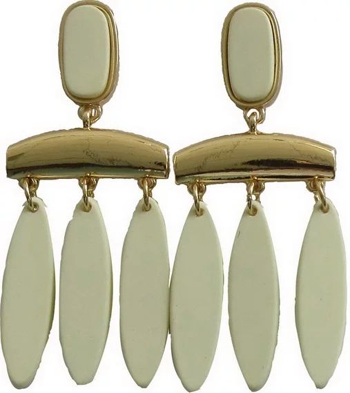 Time and Tru Gold and Winter White Faux Clay Oval Drops Earring for Women | Walmart (US)