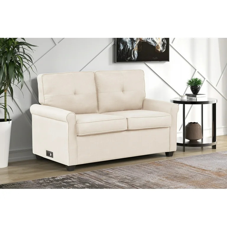 Mainstays Traditional Loveseat Sleeper with USB, Oat, 2 Seaters, Living Room | Walmart (US)