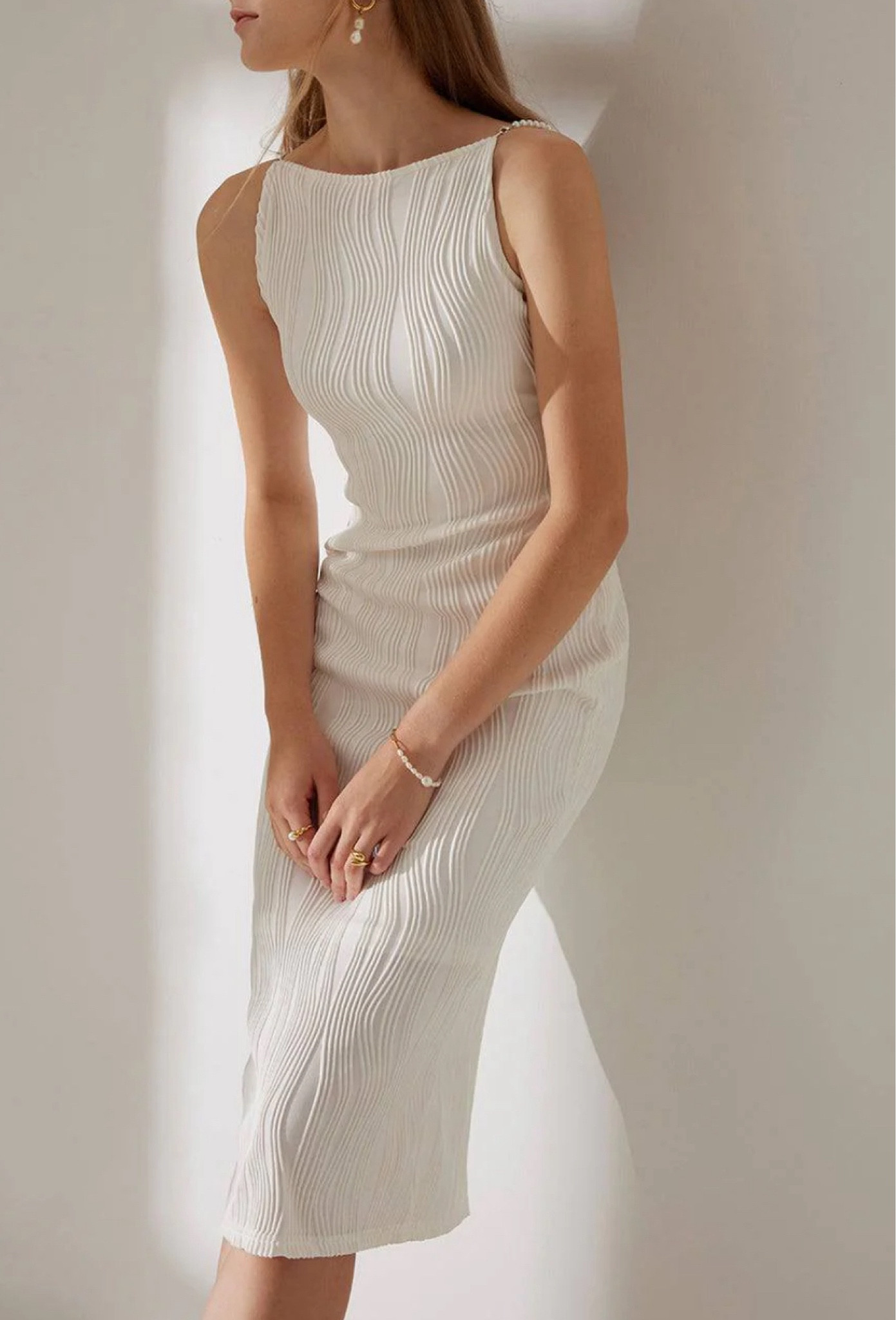 Elegant ribbed white dress with pearl straps and for SUCH A GOOD PRICE!

#LTKWedding