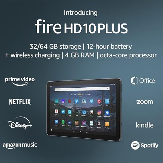 Fire HD 10 Plus tablet, 10.1", 1080p Full HD, 32 GB, latest model (2021 release), Slate | Amazon (US)