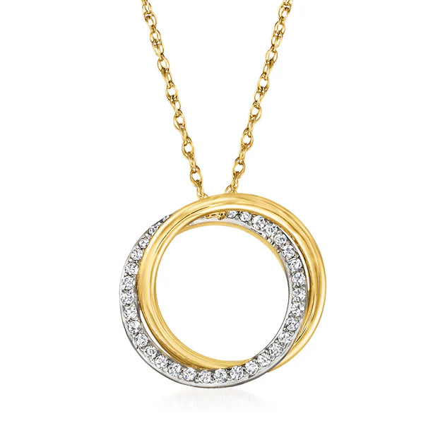 Ross-Simons Diamond Double-Circle Pendant Necklace in 14kt Yellow Gold | Shop Simon