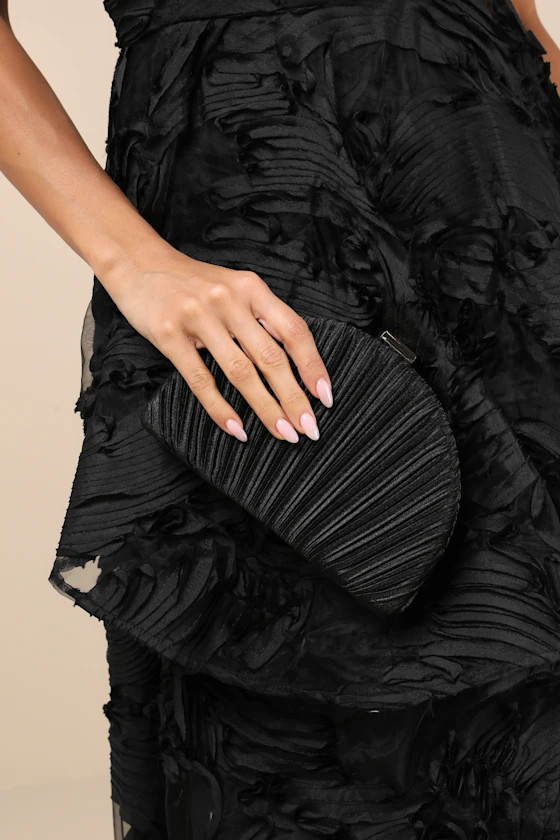 Pleat Perfection Black Satin Pleated Hard Clutch | Lulus