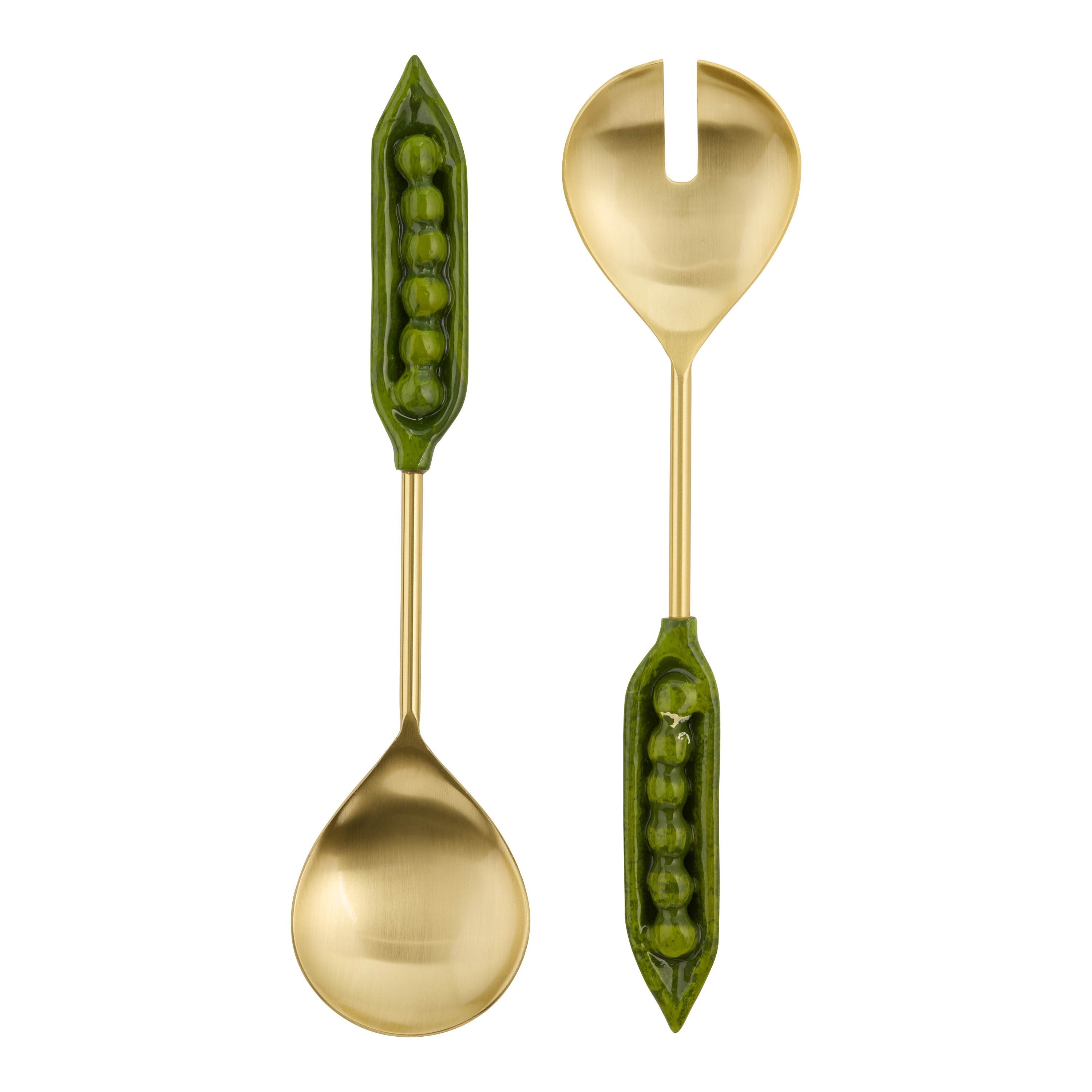 Gold Metal and Enamel Pea Pod Salad Servers 2 Piece Set | World Market