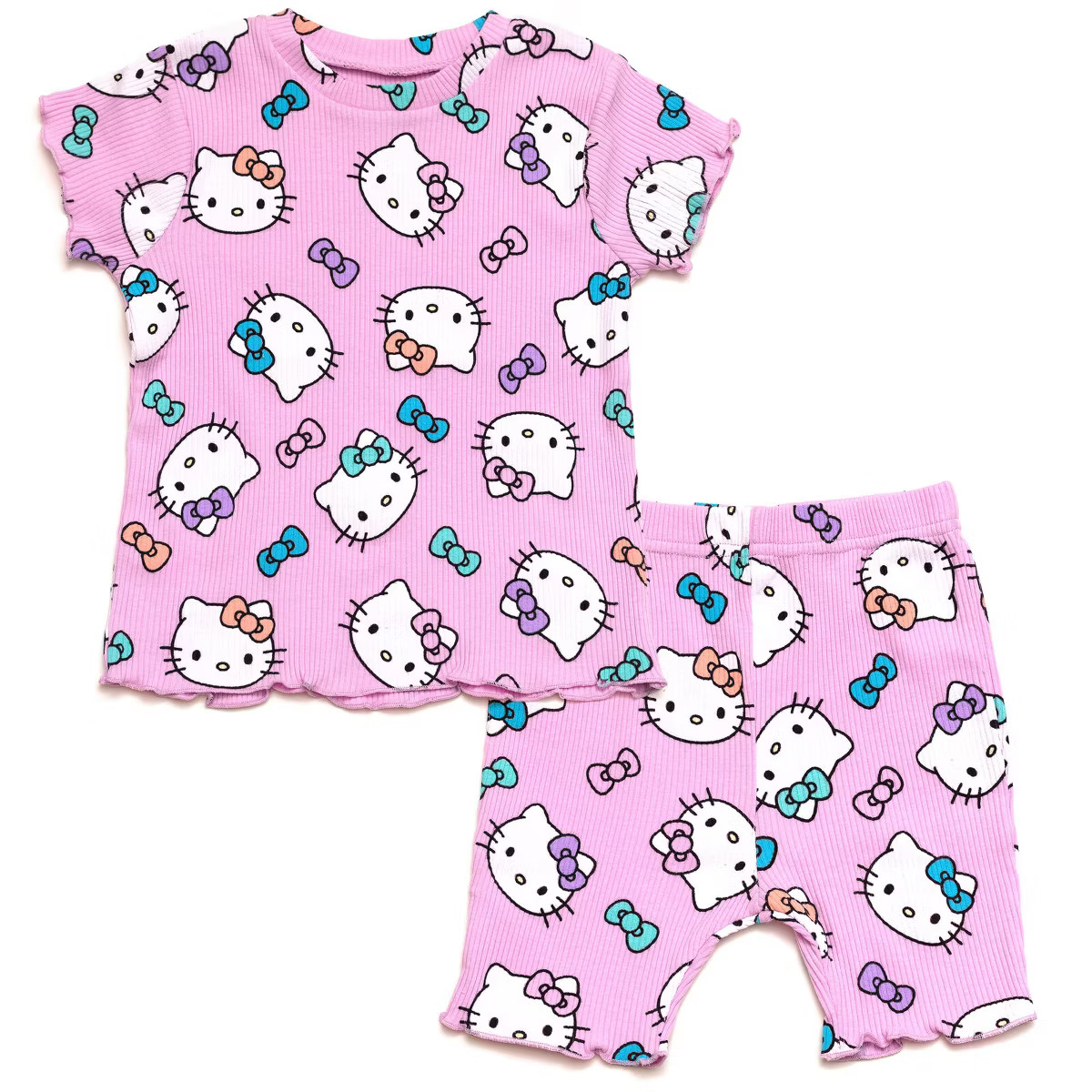 Hello Kitty Toddler Girls Ribbed T-Shirt and Shorts Outfit Set Pink 3T | Target