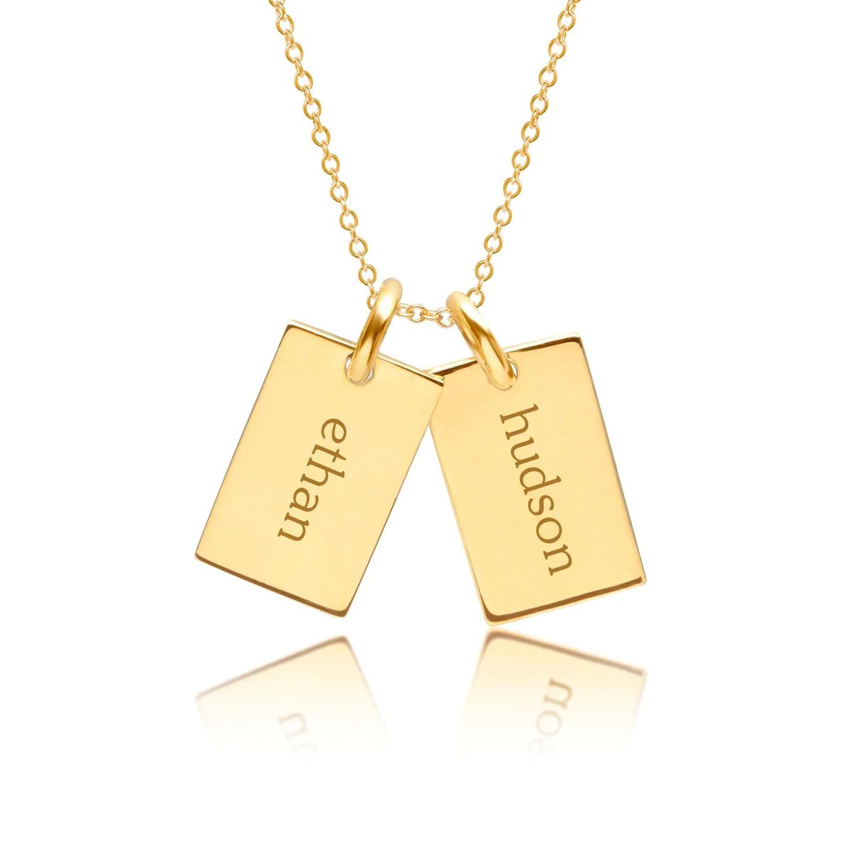 14k Gold Mini Dog Tag Necklace - 2 Names | Tiny Tags