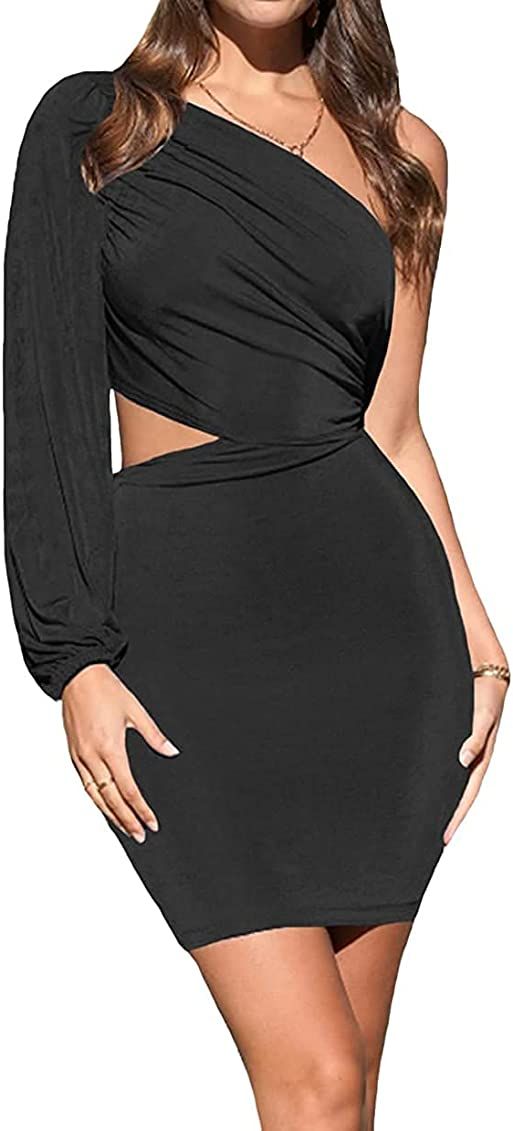 LYANER Women's One Shoulder Long Sleeve Cutout Bodycon Club Cocktail Mini Dress | Amazon (US)