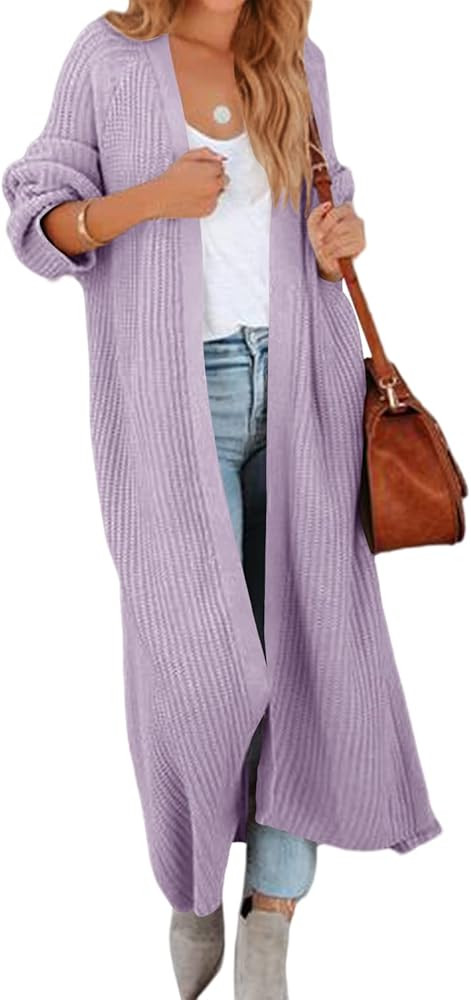 Women's Oversized Long Cardigan Sweaters Long Sleeve Split Open Front Drape Knit Duster Coat | Amazon (US)