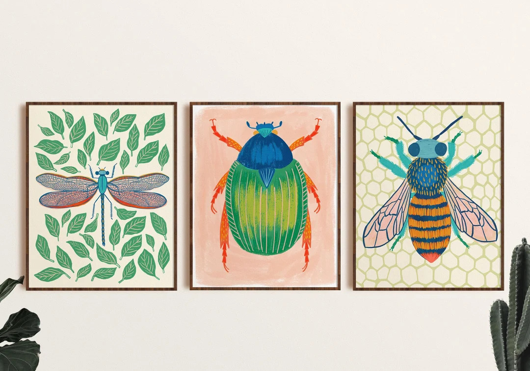 Bug Print Set of 3, Colorful Insect Art, Kid Room Decor, Nature Nursery Prints, Beetle Art, Drago... | Etsy (US)