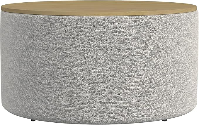 Amazon.com: HomePop Modern Fabric Storage Ottoman with Wood Top -White Cream Boucle with Gray Yar... | Amazon (US)