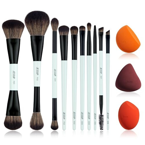 Jessup Double Sided Makeup Brushes Set T500 Bundled with Makeup Sponge Set SP013 | Amazon (US)