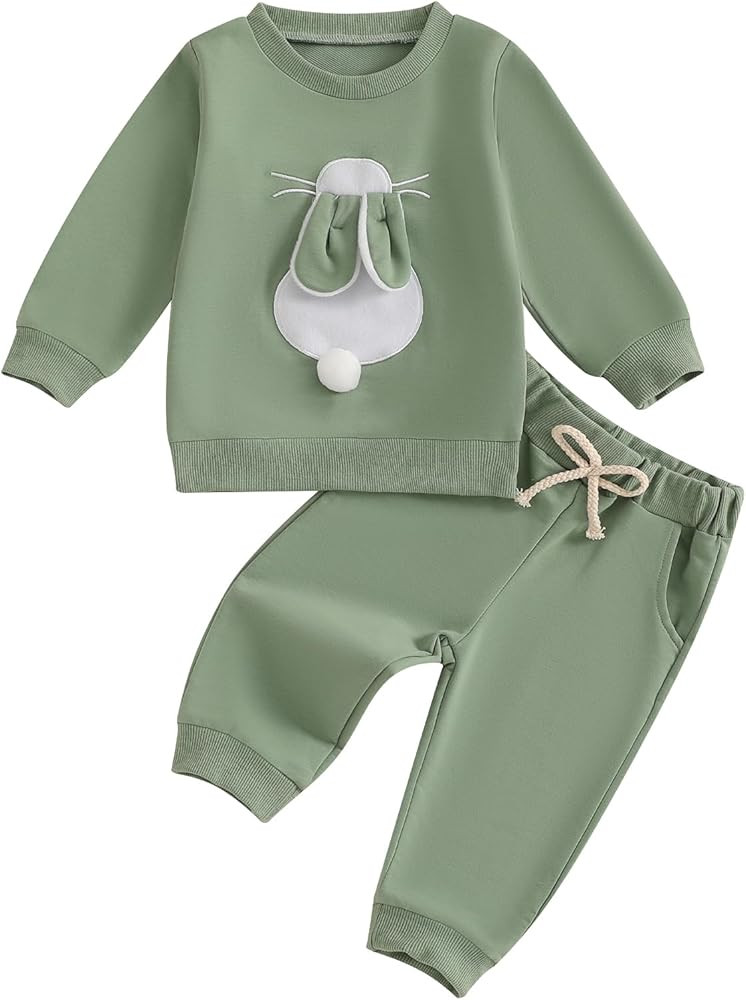 MoZiKQin Toddler Baby Girl Boy Easter Outfit Bunny Embroidery Crewneck Sweatshirt and Pants Easte... | Amazon (US)