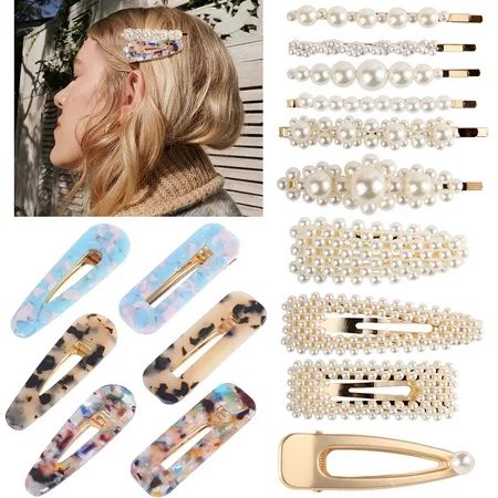 16Pcs Pearls Hair Clips Acrylic Resin Alligator Hair Clips Set For Women Girls | Walmart (US)