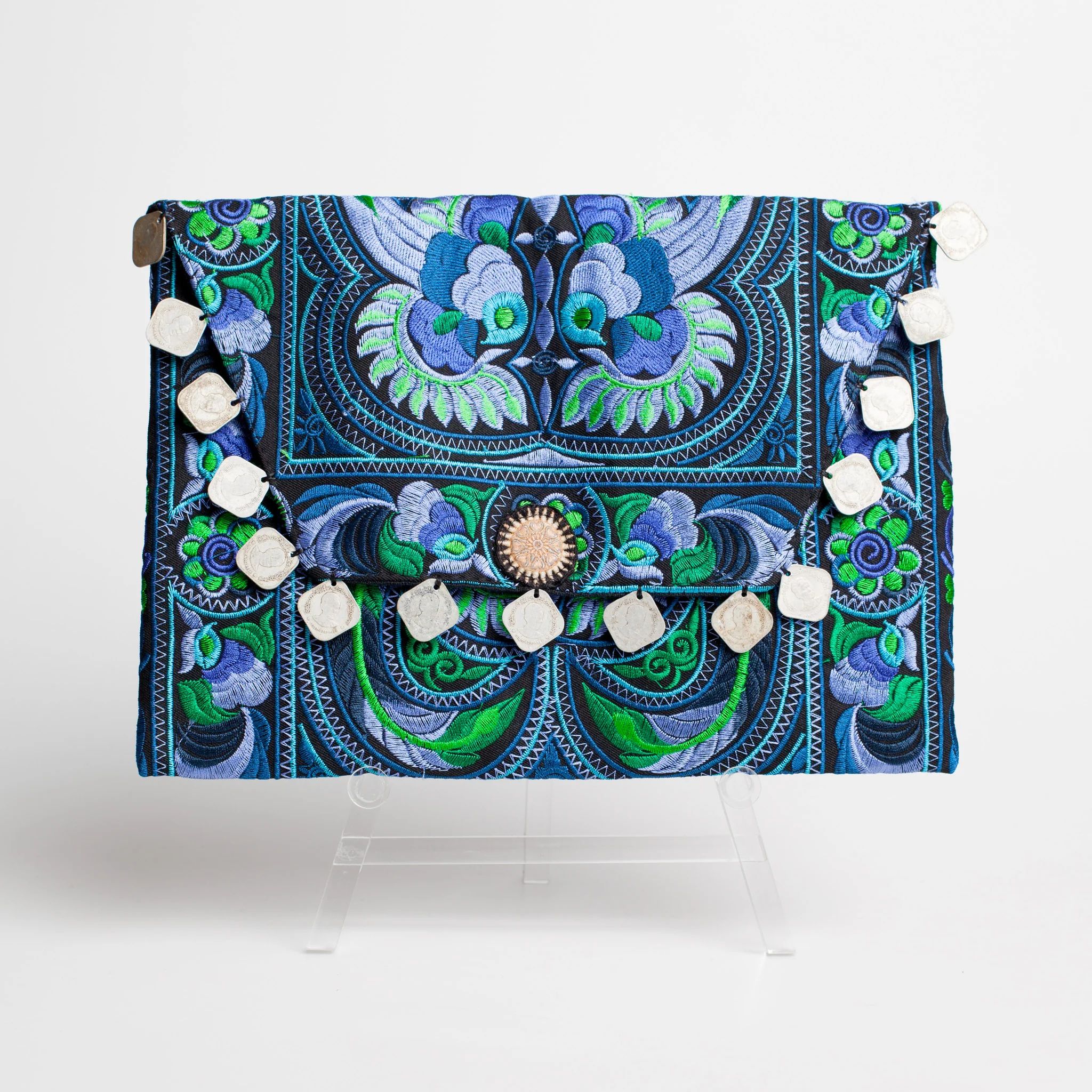 Blue Embroidered Clutch | Two Penny Blue