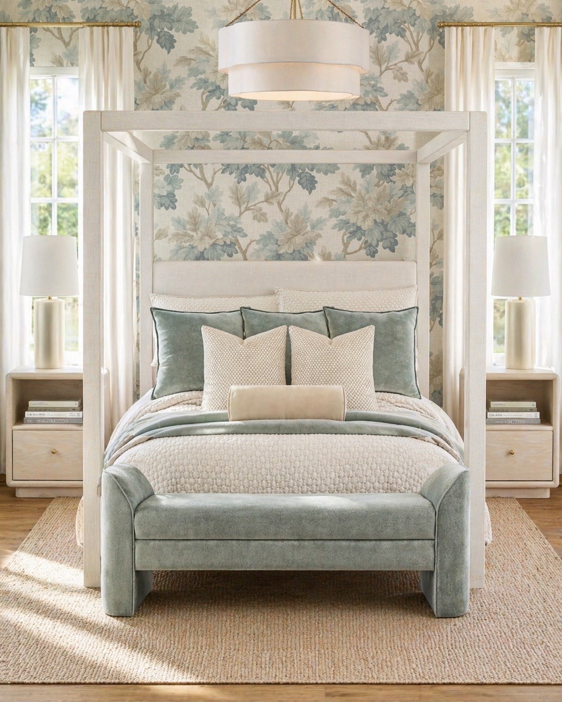 Tranquility meets elegance in this primary retreat 

#bedroom #bed #wallpaper 

#LTKSaleAlert #LTKmomlife #LTKHome