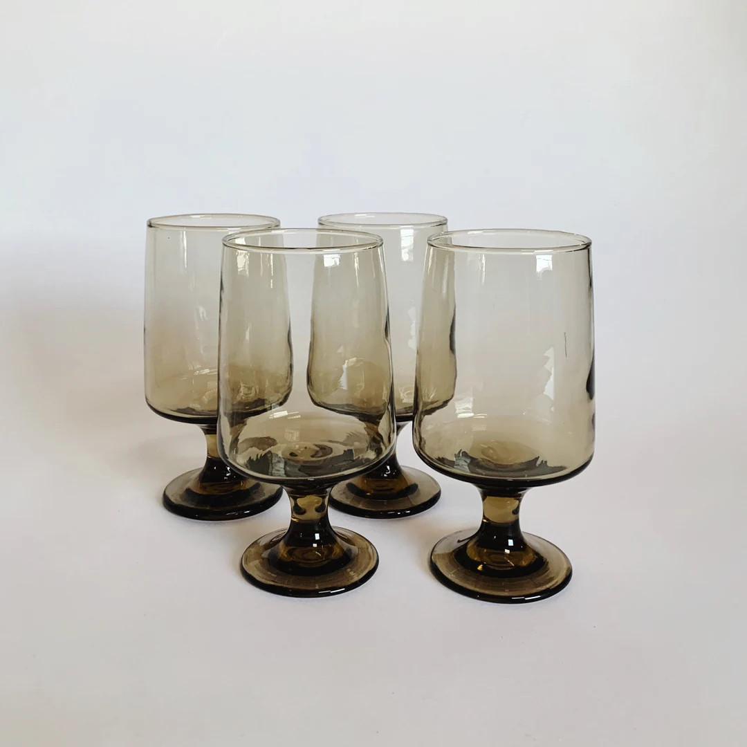 SMOKEY PEDESTAL GLASSWARE - S/4 | Etsy (US)