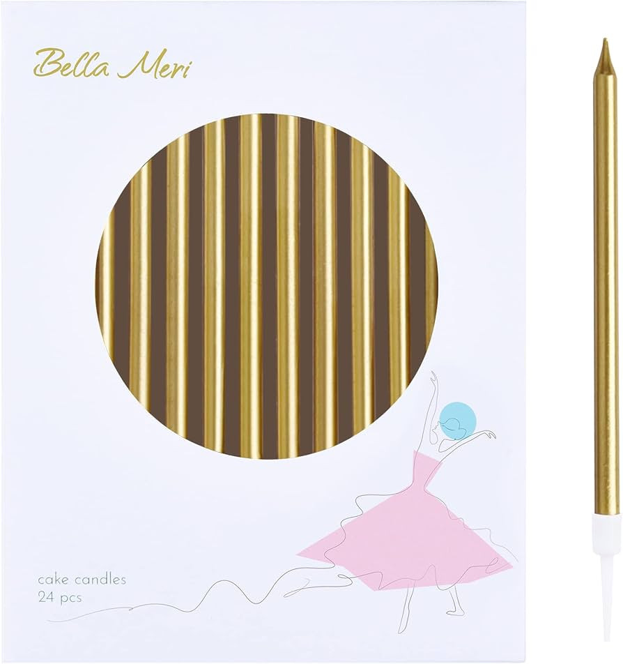 Bella Meri Gold Long Thin Metallic Birthday Candles, Cake Candles, Birthday Parties, Wedding Deco... | Amazon (US)
