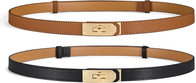 Skinny Leather Belts for Women with Adjustable Silver Turn-Lock Buckle for Dresses Jeans and Pant... | Amazon (US)