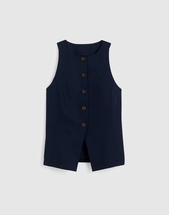 Crewneck Cutaway Vest in Drapey Twill | Madewell