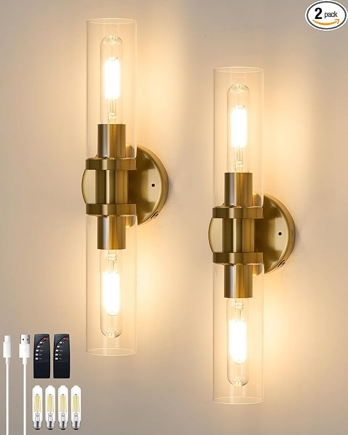 Rechargeable Battery Wall Sconce 2 - Wireless, Dimmable, Timer, Remote, Touch Control, 3000K, USB... | Amazon (US)