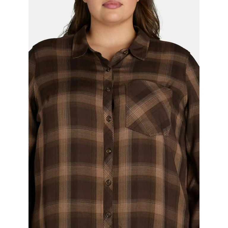 Terra & Sky Camisa con Botones a Cuadros para Mujer Tallas 0X-5X - Walmart.com | Walmart (US)