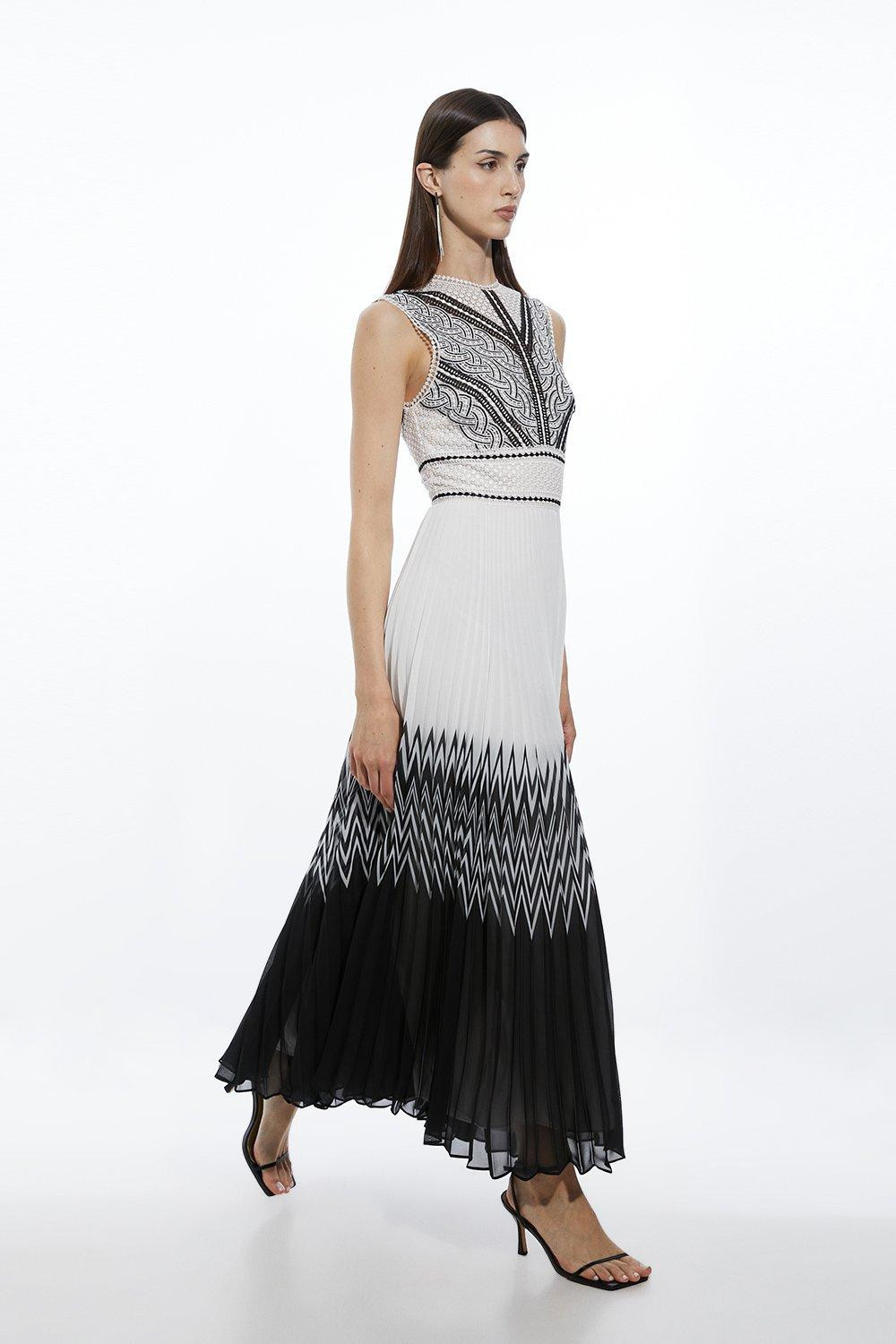 Guipure Lace Pleated Sleeveless Woven Maxi Dress | Karen Millen US