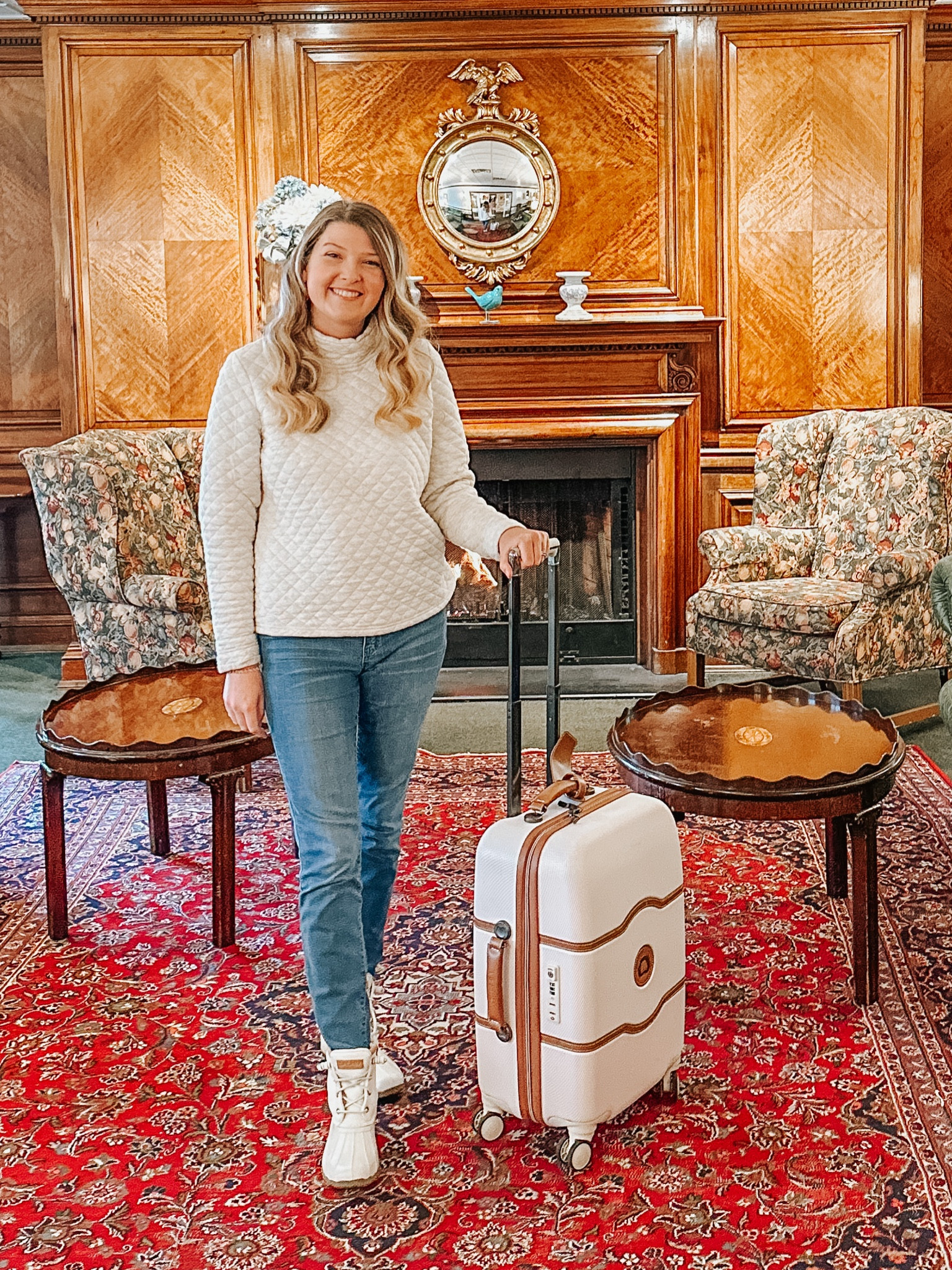 Loved this outfit for a long day of rainy travel. I am wearing a medium in my sweater and it fits tts I am wearing a 7 in my boots and would say they run big so if you’re in between you can size down or be able to wear very warm socks!
I’ve had this luggage for years and still get excited when I get to use it!

#LTKshoecrush #LTKtravel #LTKSeasonal