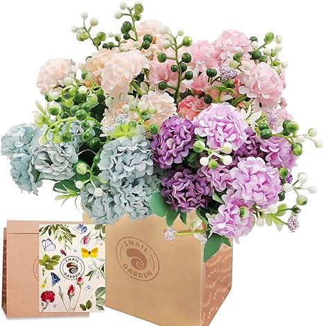 SNAIL GARDEN 40Heads Artificial Hydrangea Flowers, 4Pack Fake Silk Mini Hydrangea with 1 Vase Kra... | Amazon (US)