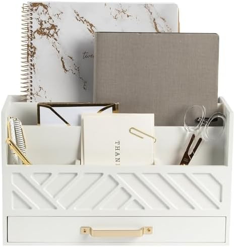 BLU MONACO White Wooden Mail Organizer With Drawer and Gold Handle | Desktop Storage for Home Off... | Amazon (US)