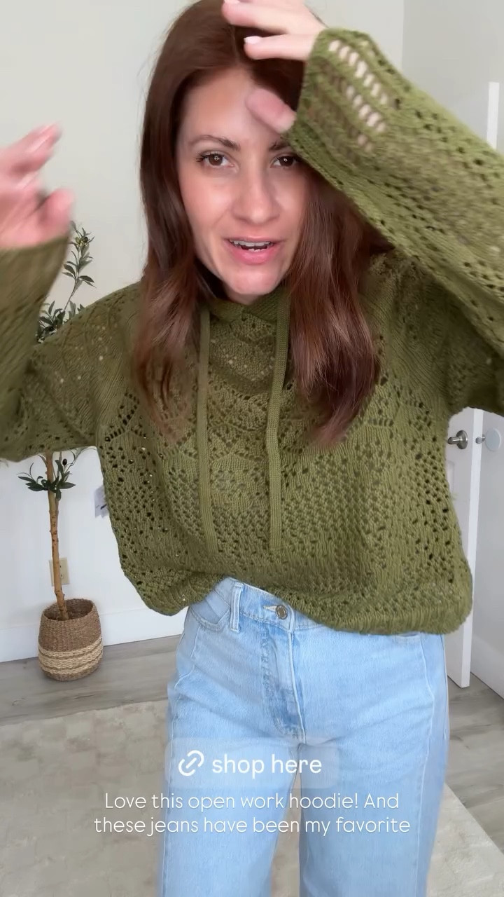Love this open work hoodie! And these jeans have been my favorite