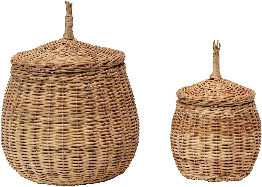 Artistically crafted hand-woven wicker baskets with lids come as a lovely set of two  Basket as a... | Amazon (US)