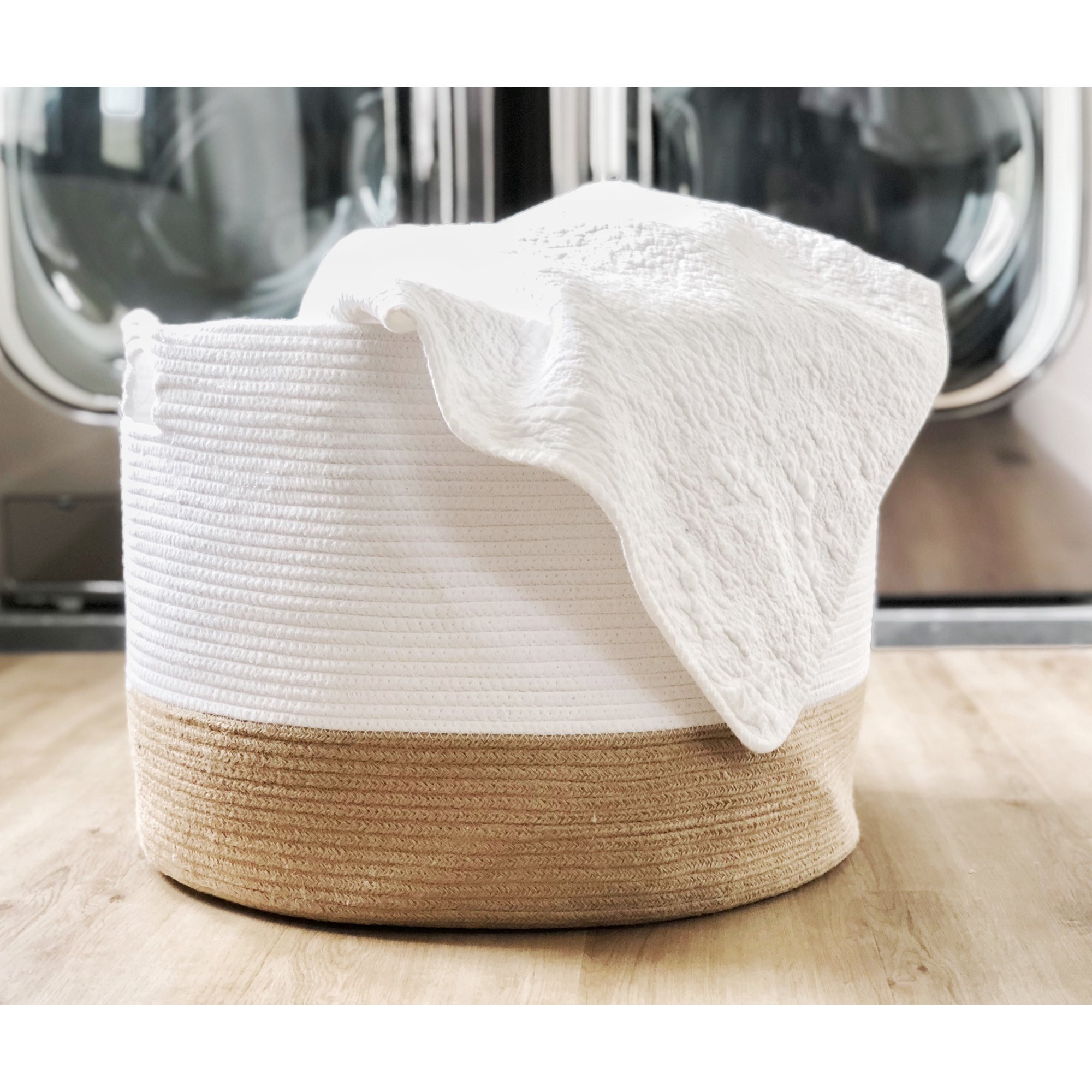 Chloe and Cotton Woven Rope Laundry Storage Basket, White Jute, XXXL, 15" x 21" | Walmart (US)