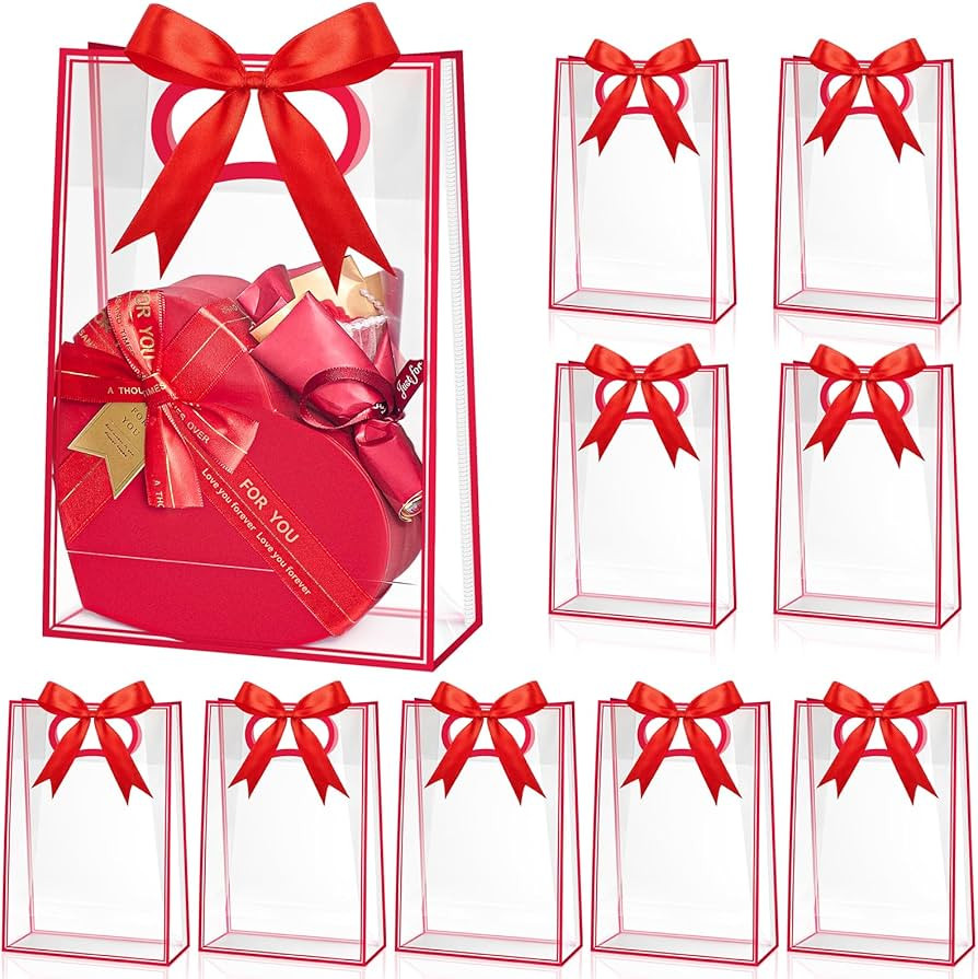 Ohuimrt 12 Pack Clear Plastic Gift Bags with Handles, Reusable Party Favor Bags with Ribbon for B... | Amazon (US)