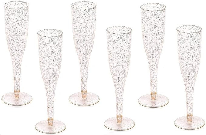Gold Glitter Plastic Classicware Glass Like Champagne Wedding Parties Toasting Flutes (1 Box = Qu... | Amazon (US)