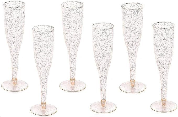 Gold Glitter Plastic Classicware Glass Like Champagne Wedding Parties Toasting Flutes (1 Box = Qu... | Amazon (US)