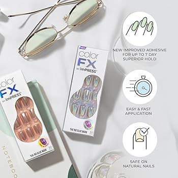 KISS imPRESS No Glue Mani Press-On Nails, Color FX, 'Good Mood', Light Pink, Short Size, Squoval ... | Amazon (US)