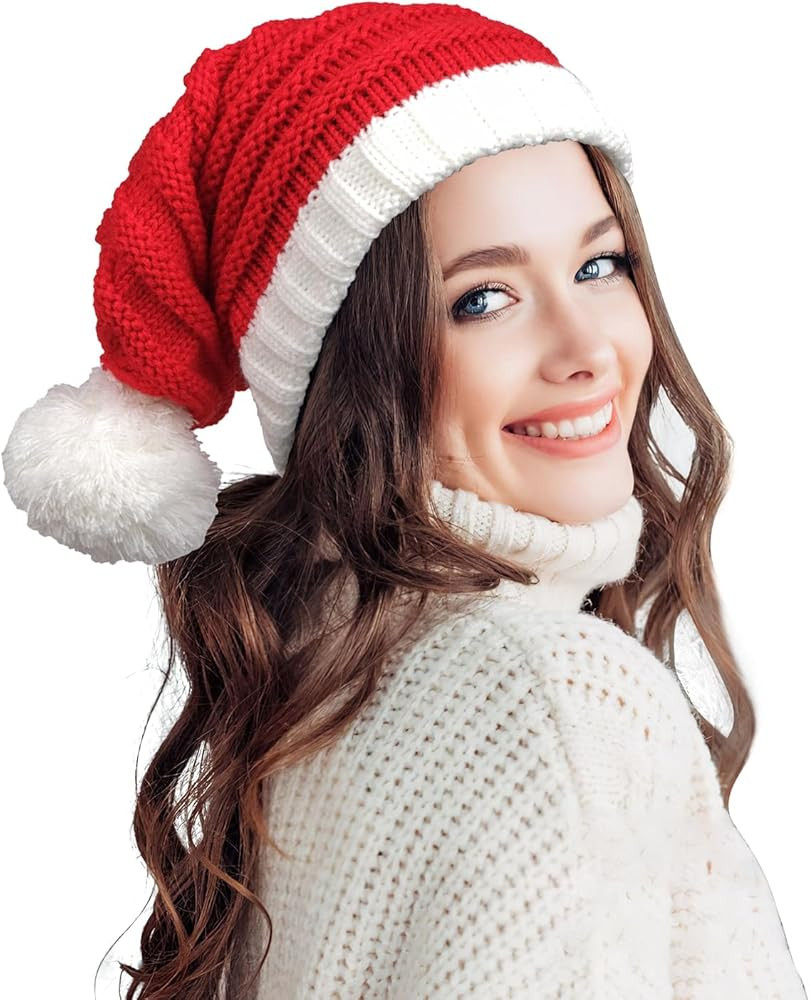 Santa Hat Red Christmas Xmas Party Knitted Hat Santa Skull Cap For Adult Women Men | Amazon (US)