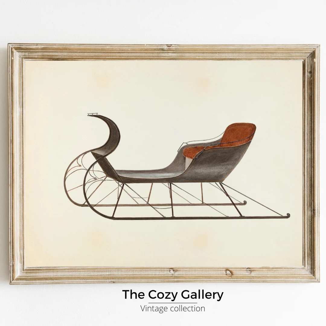 Christmas Sleigh Carriage Illustration Vintage Printable Art, Santa Sleigh Anitque Printable Art ... | Etsy (US)