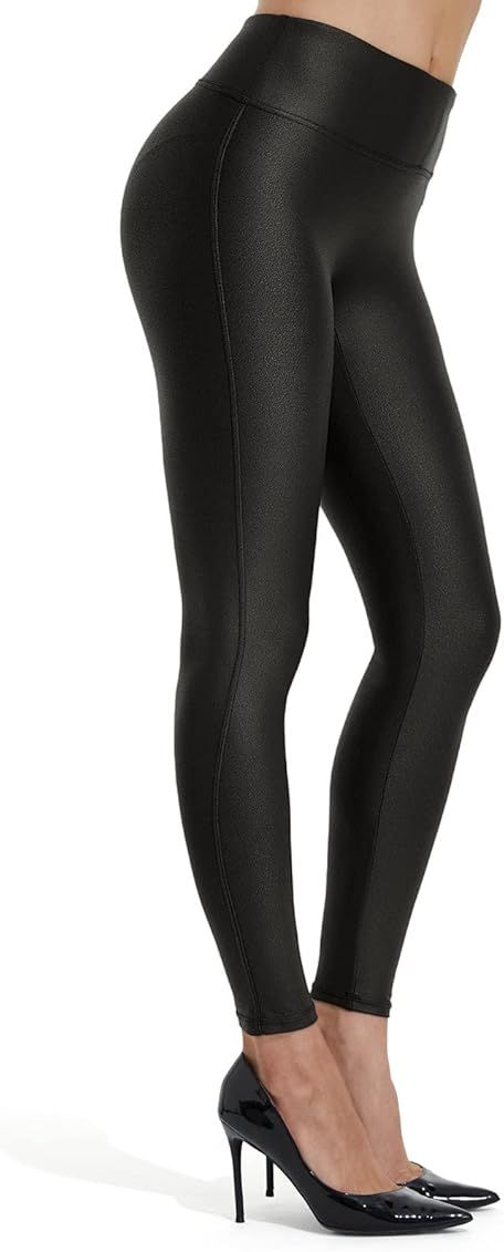 Jimilaka Womens Faux Leather Leggings Pleather Pants High Waisted Stretch Sexy Tights with Pockets | Amazon (US)